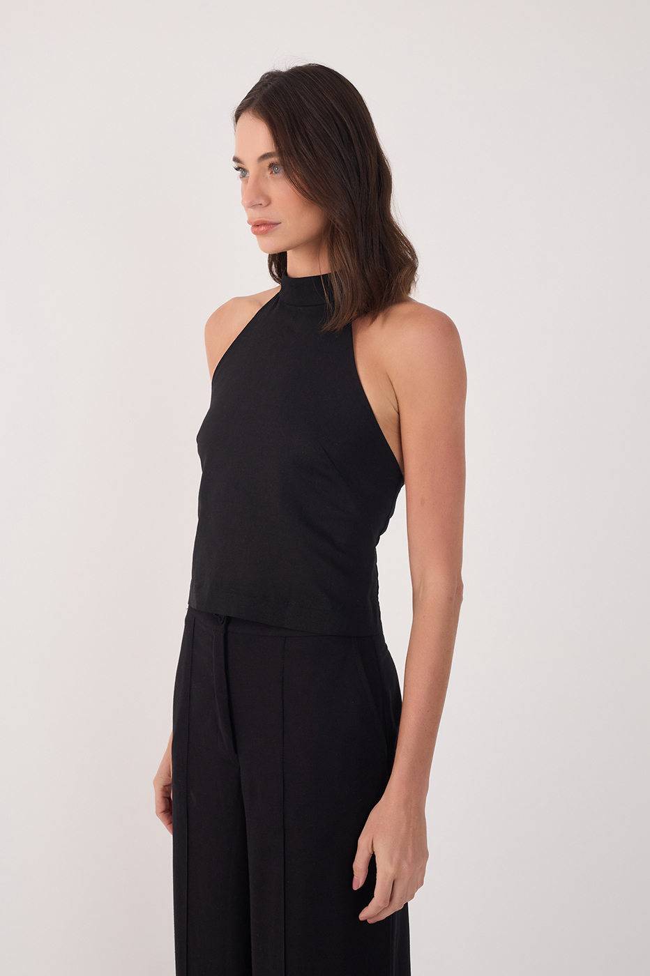 Black Linen Halter Neck Top