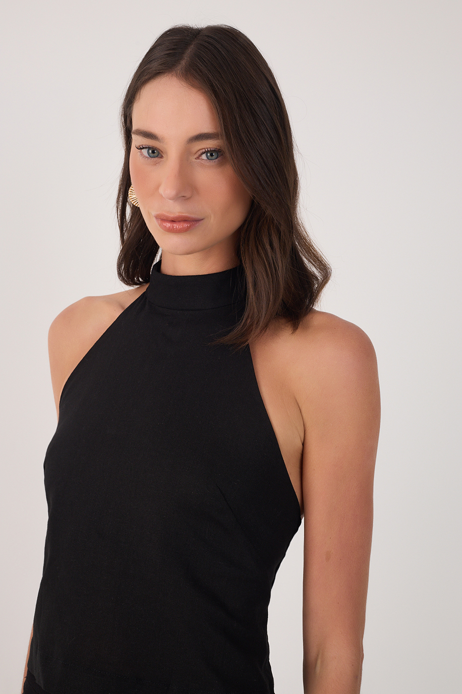 Black Linen Halter Neck Top