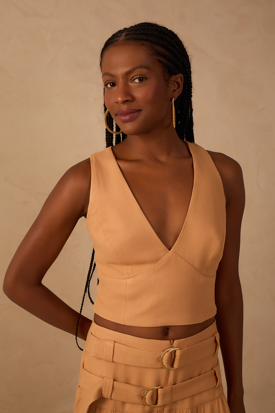 Beige Straight-cut Back Top