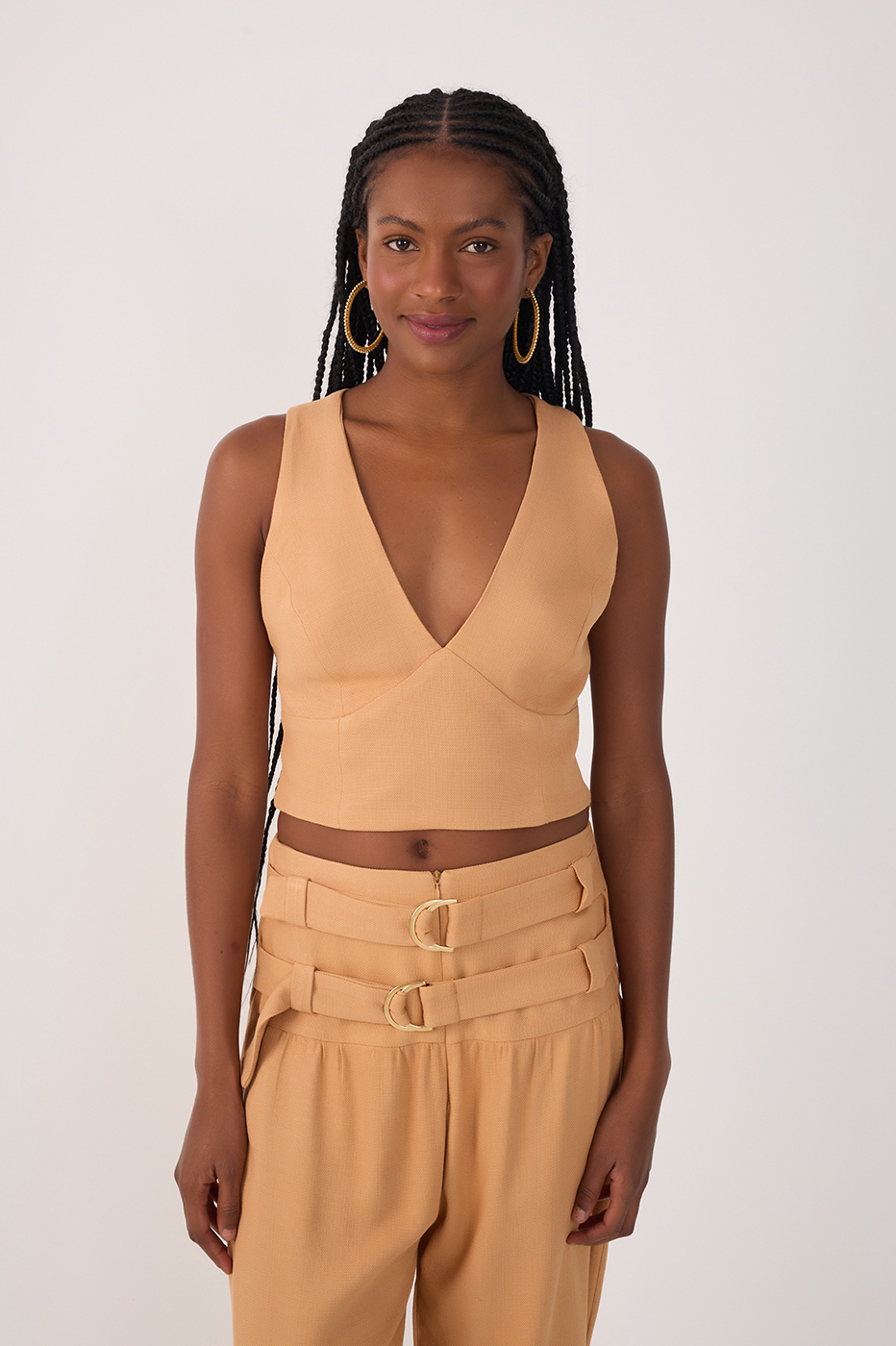 Beige Straight-cut Back Top