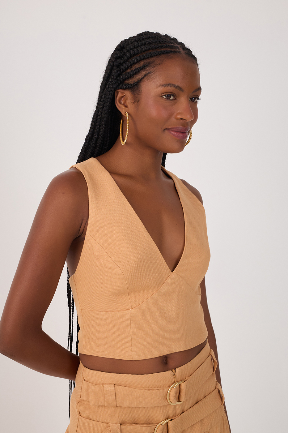 Beige Straight-cut Back Top