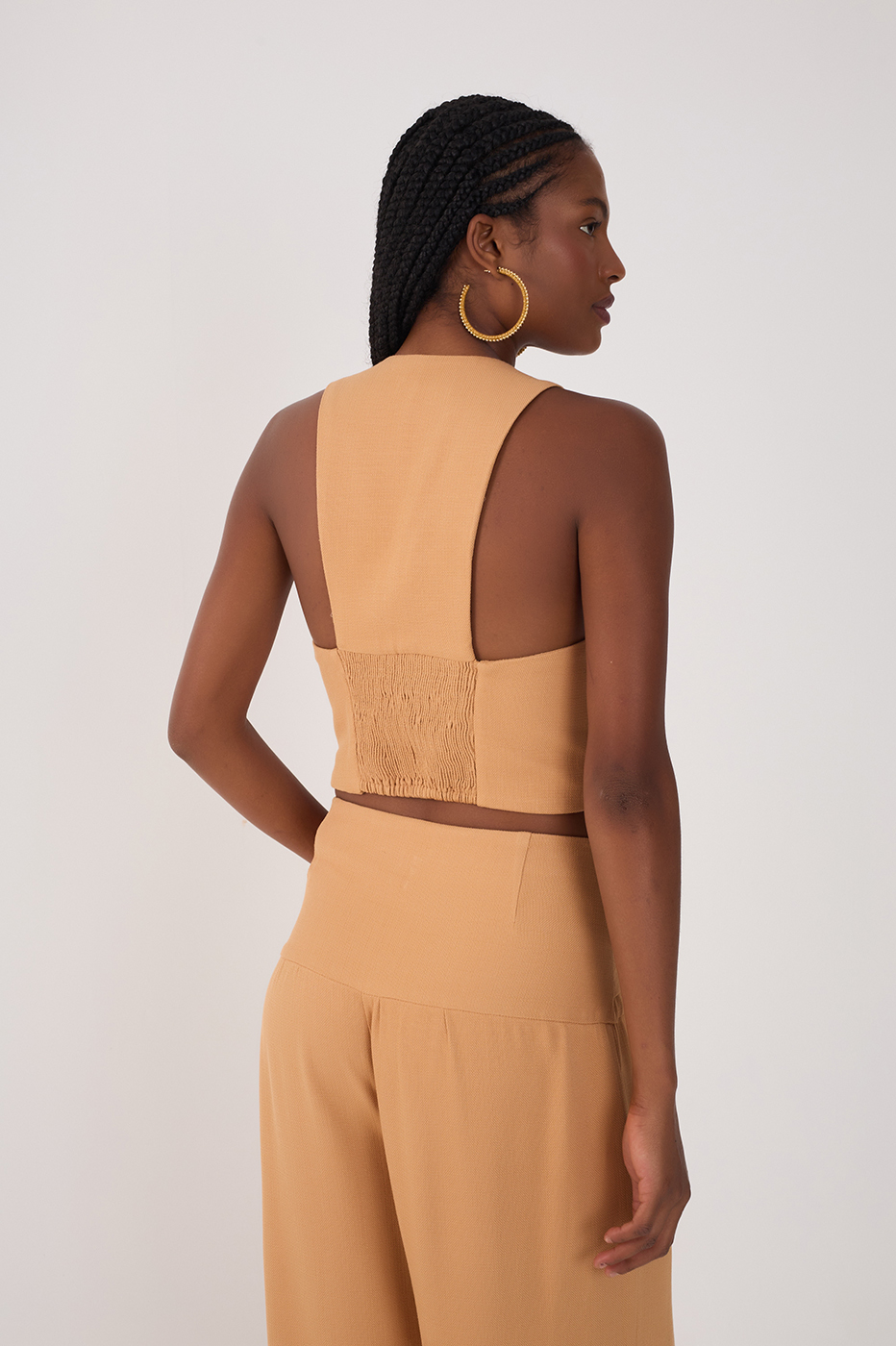 Beige Straight-cut Back Top