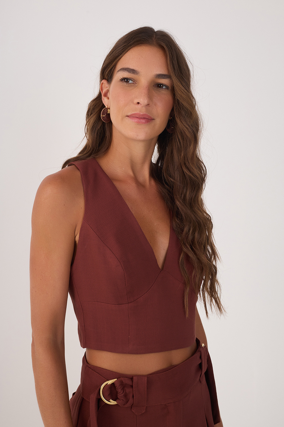Brown Straight-cut Back Top