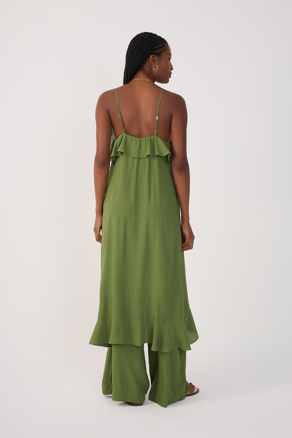 Green Coco Sleeveless Ruffled Crepe Tunic
