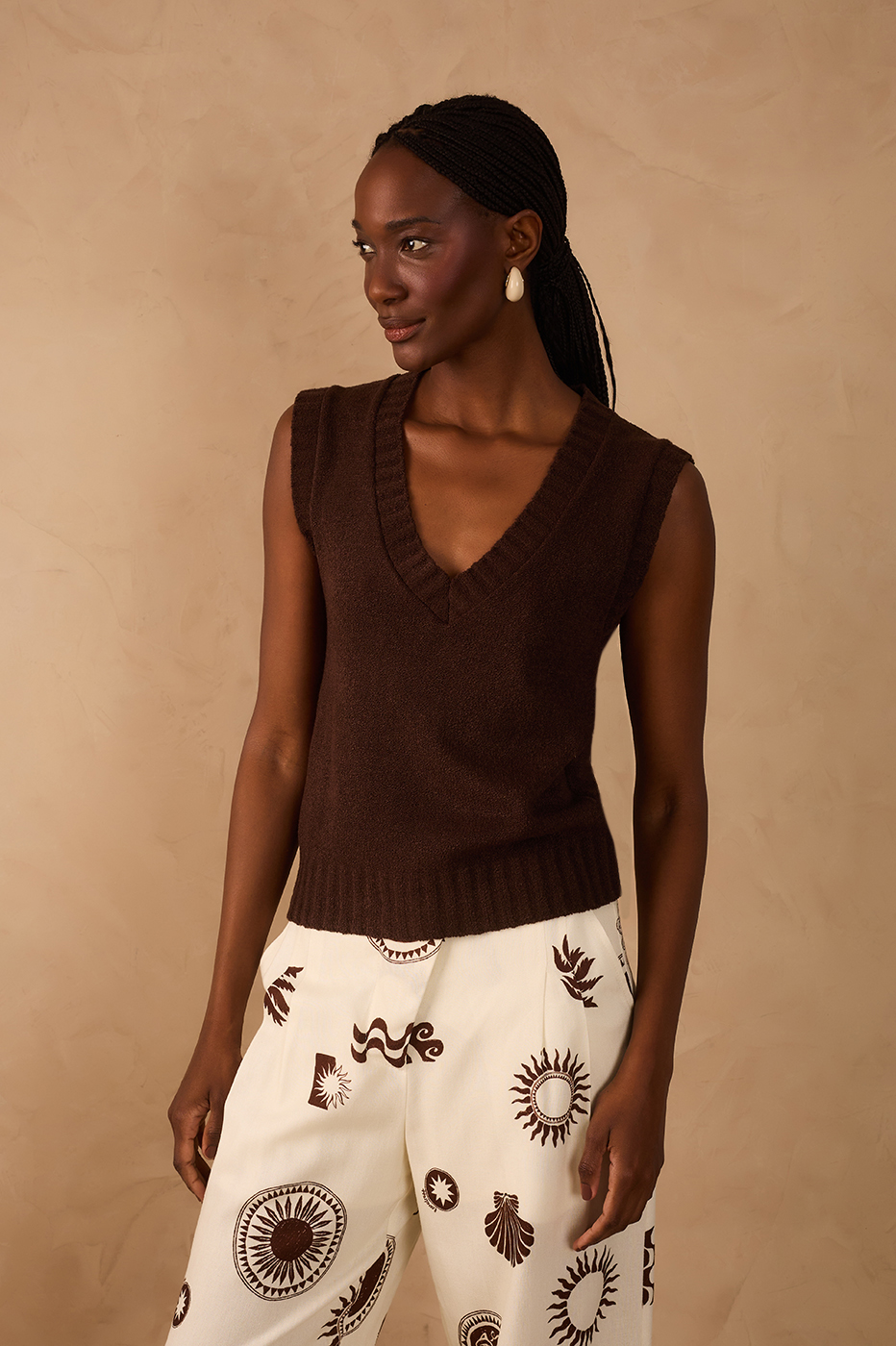 Brown Caffeine Tricot Vest