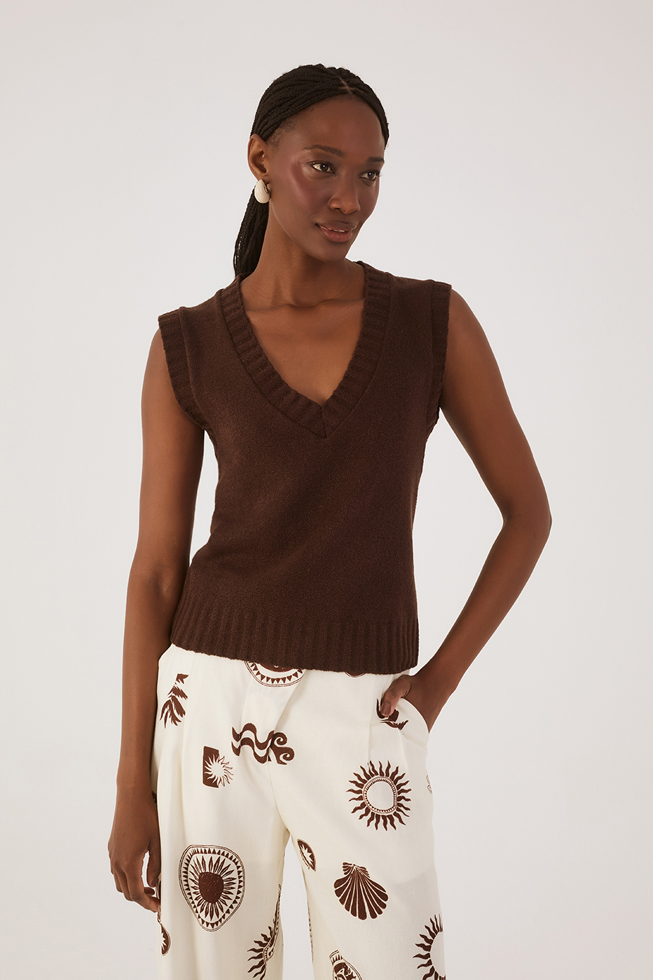 Brown Caffeine Tricot Vest