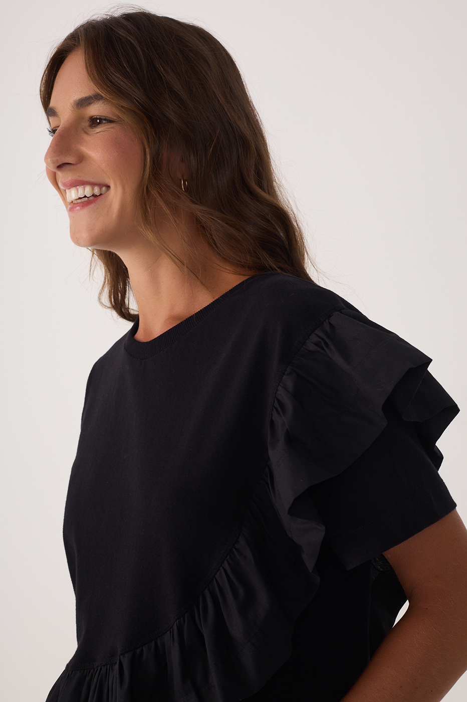 Black Fabric Ruffle Blouse