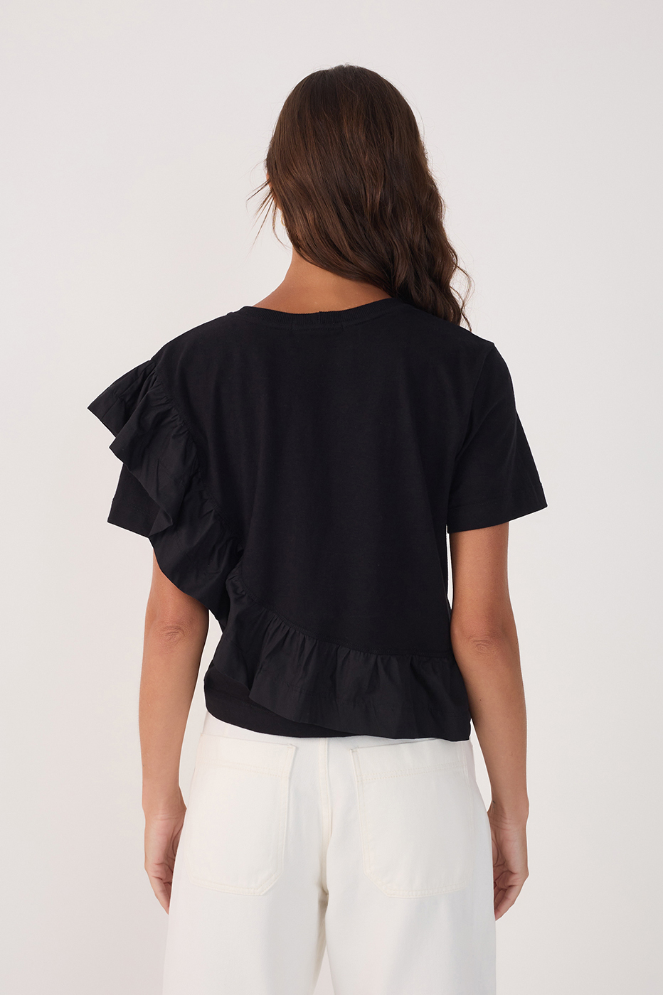 Black Fabric Ruffle Blouse