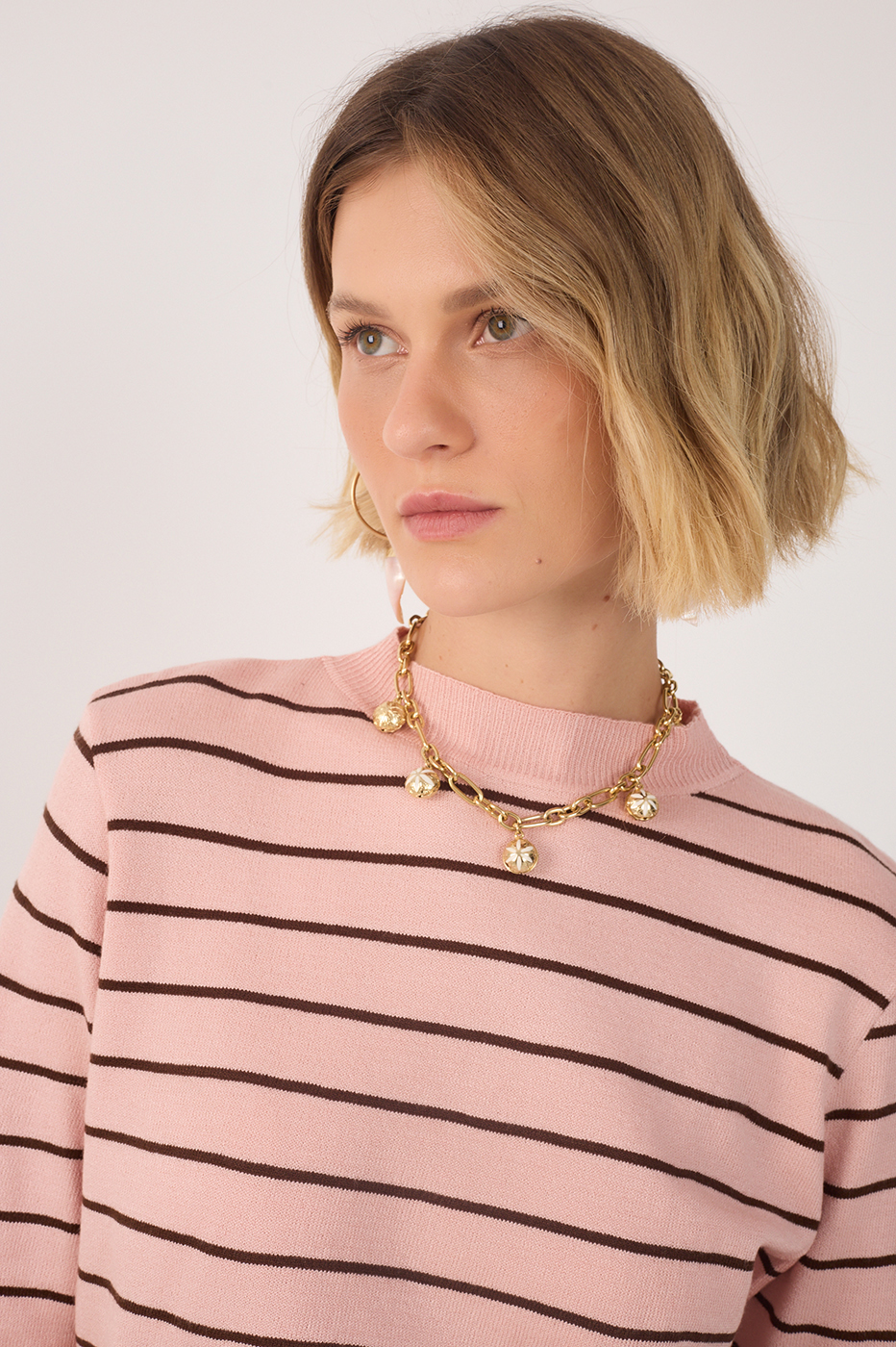Pink Brisa Crew Neck Short Sleeve Tricot Blouse