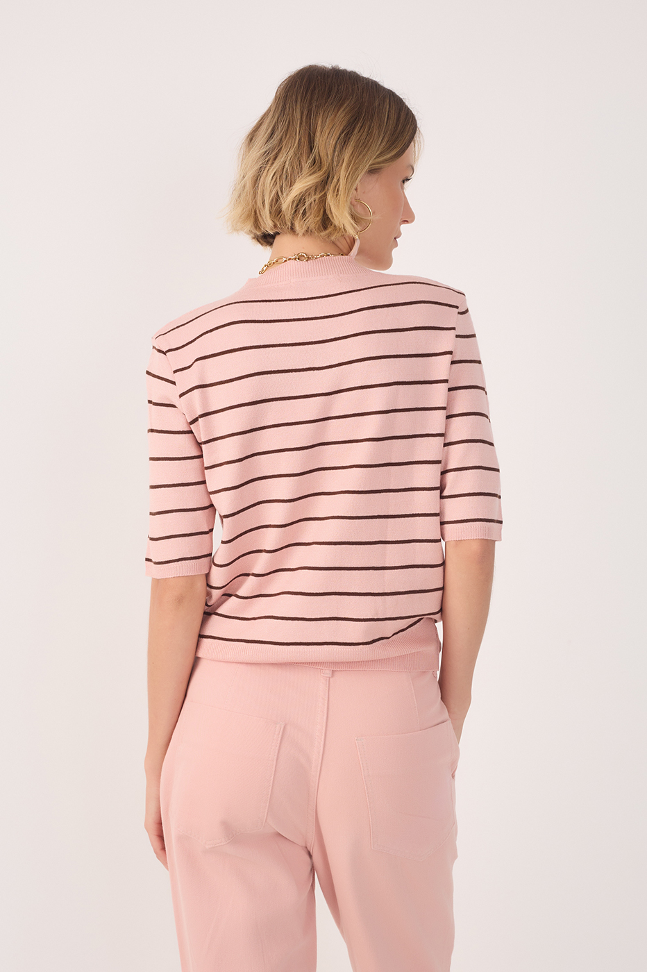 Pink Brisa Crew Neck Short Sleeve Tricot Blouse