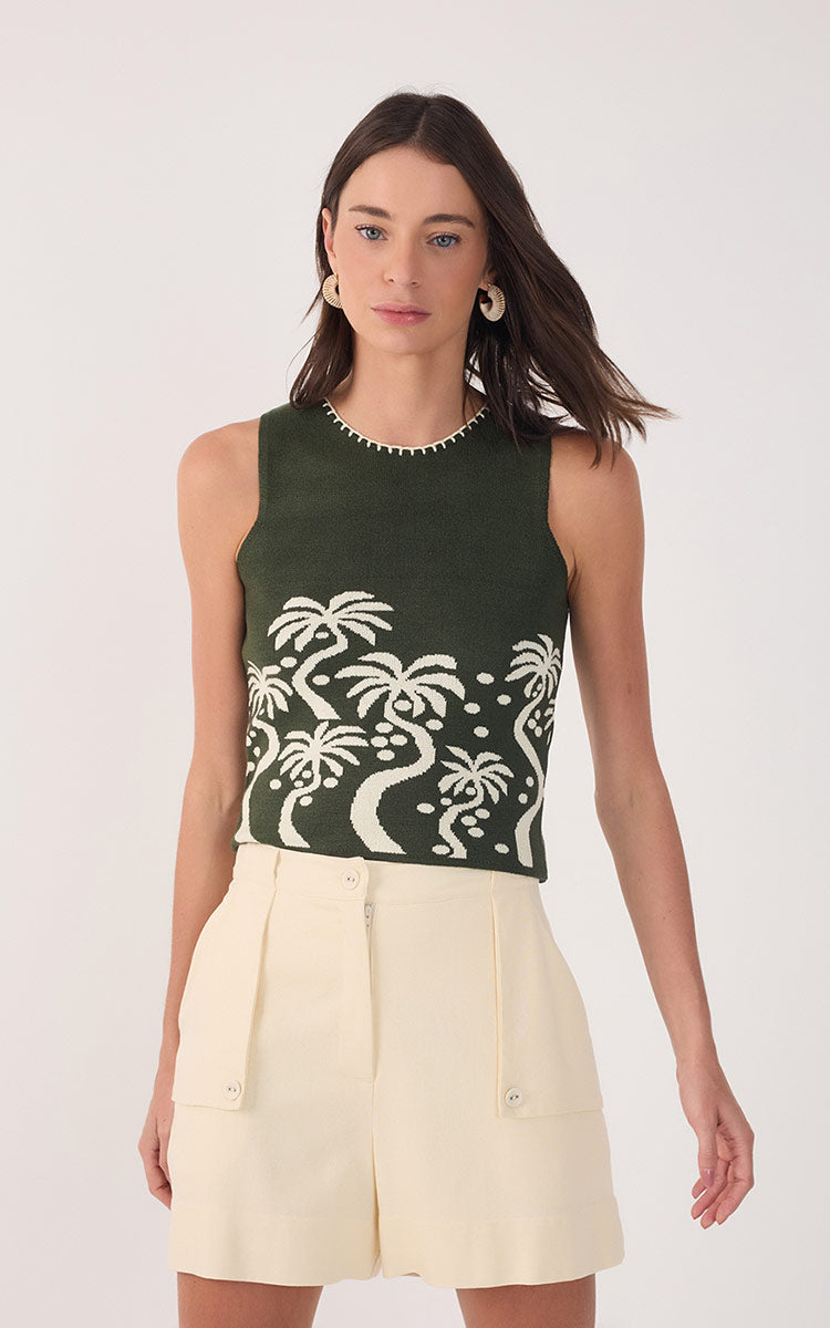 Green Pomar Crew Neck Tank Top
