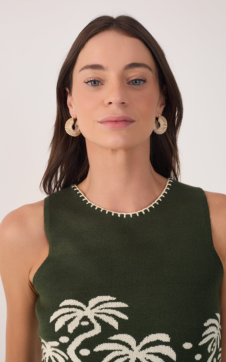 Green Pomar Crew Neck Tank Top