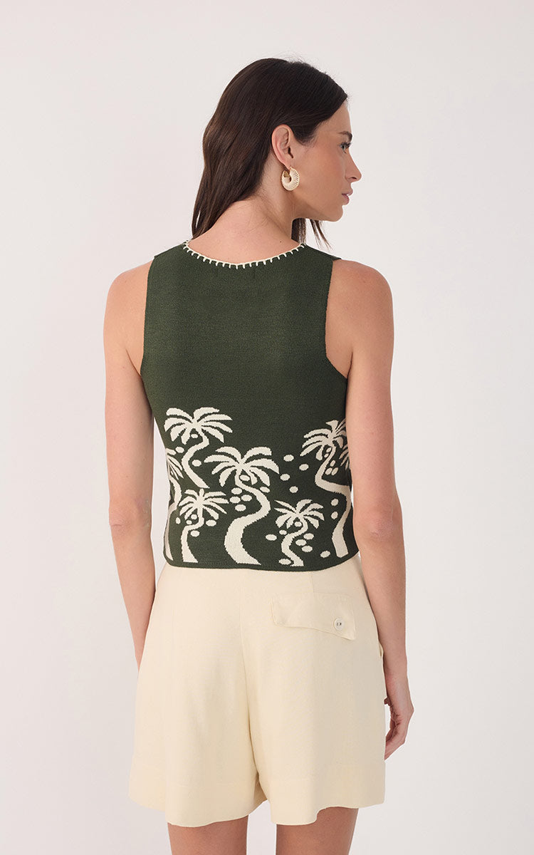Green Pomar Crew Neck Tank Top