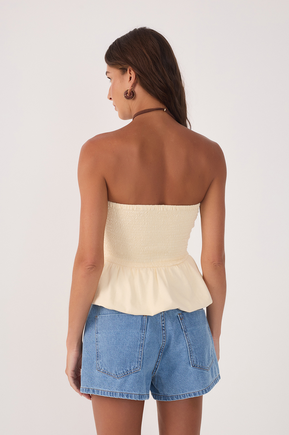 Beige Balloon Hem Blouse
