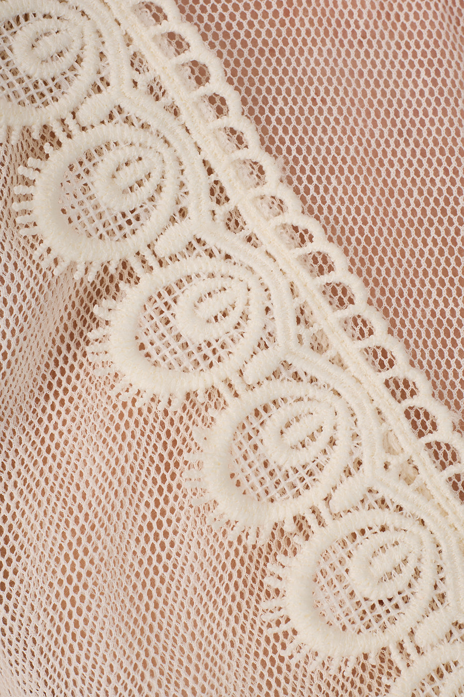 Off-White Crew Neck Lace Tulle Blouse