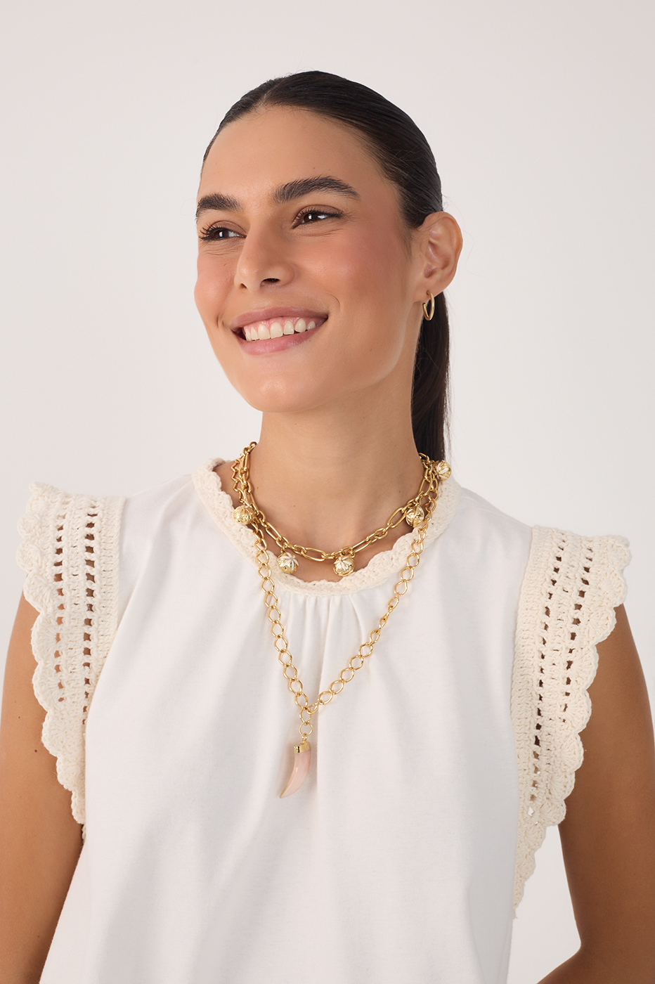 Off-White Sleeveless Crochet Blouse