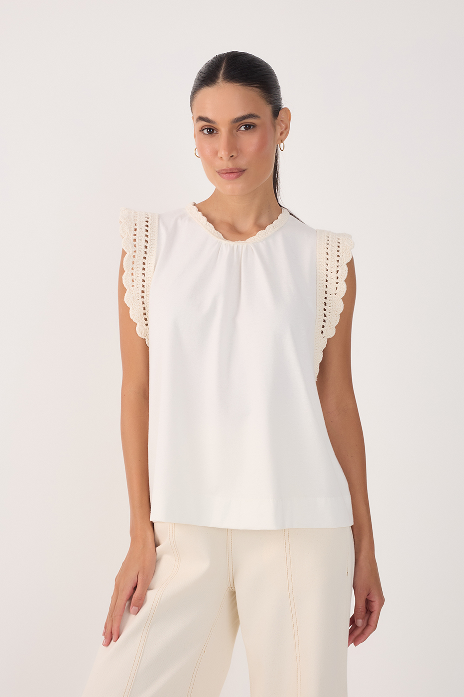 Off-White Sleeveless Crochet Blouse