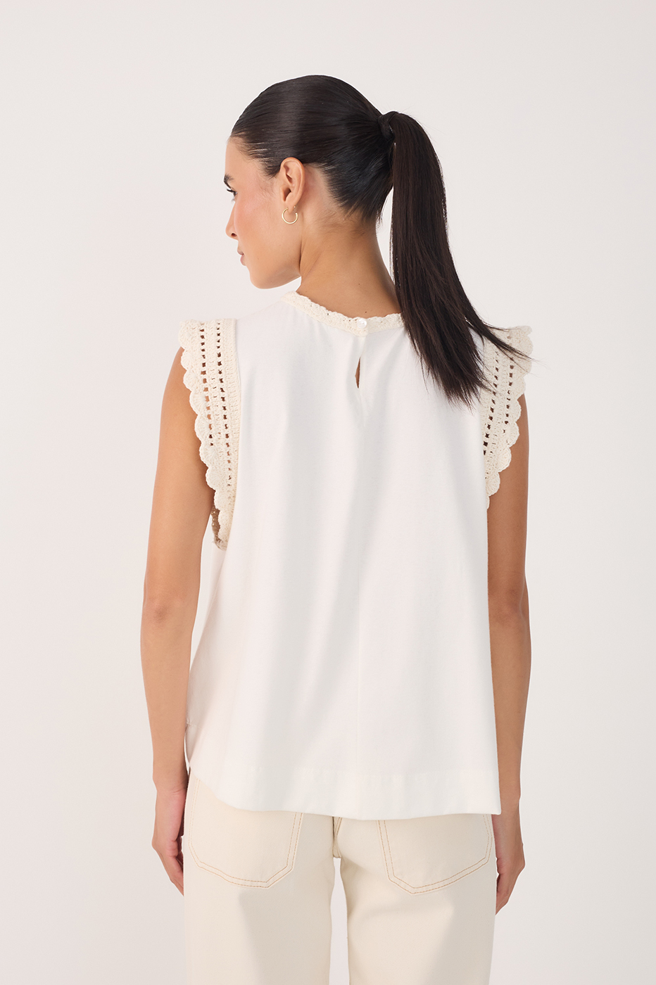 Off-White Sleeveless Crochet Blouse