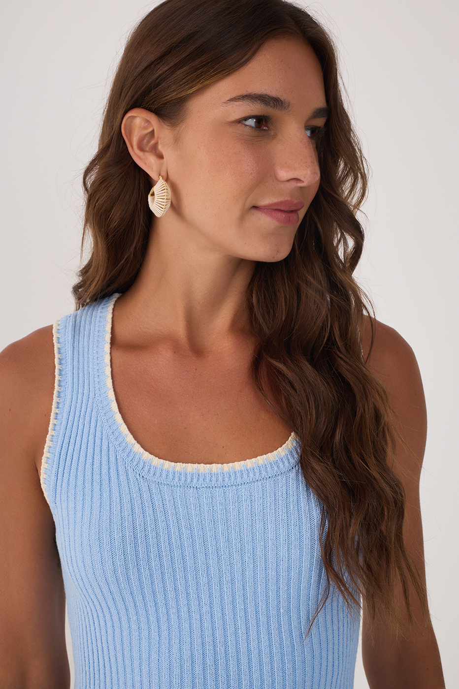 Knit Neckline Embroidered Top