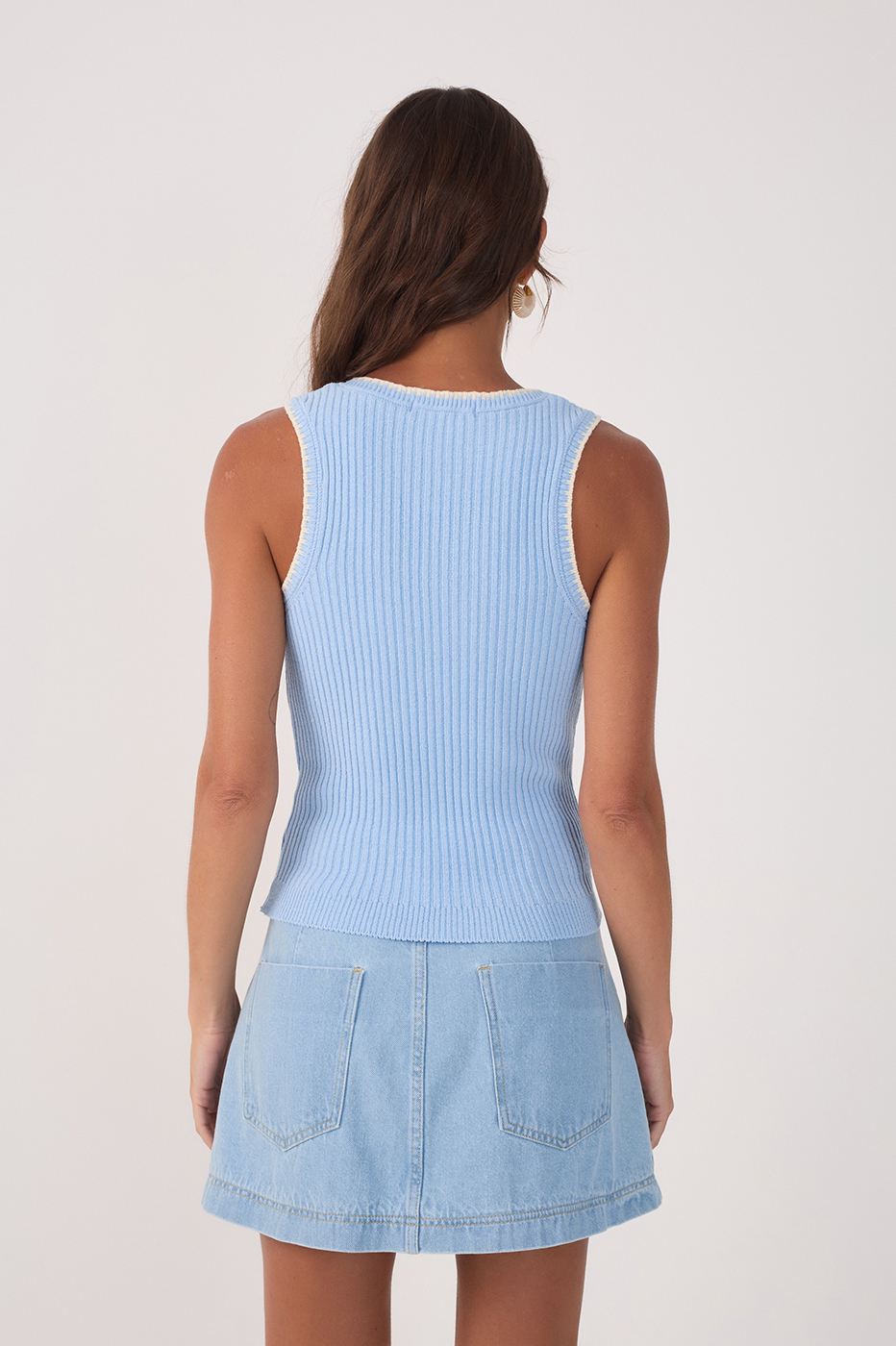Knit Neckline Embroidered Top