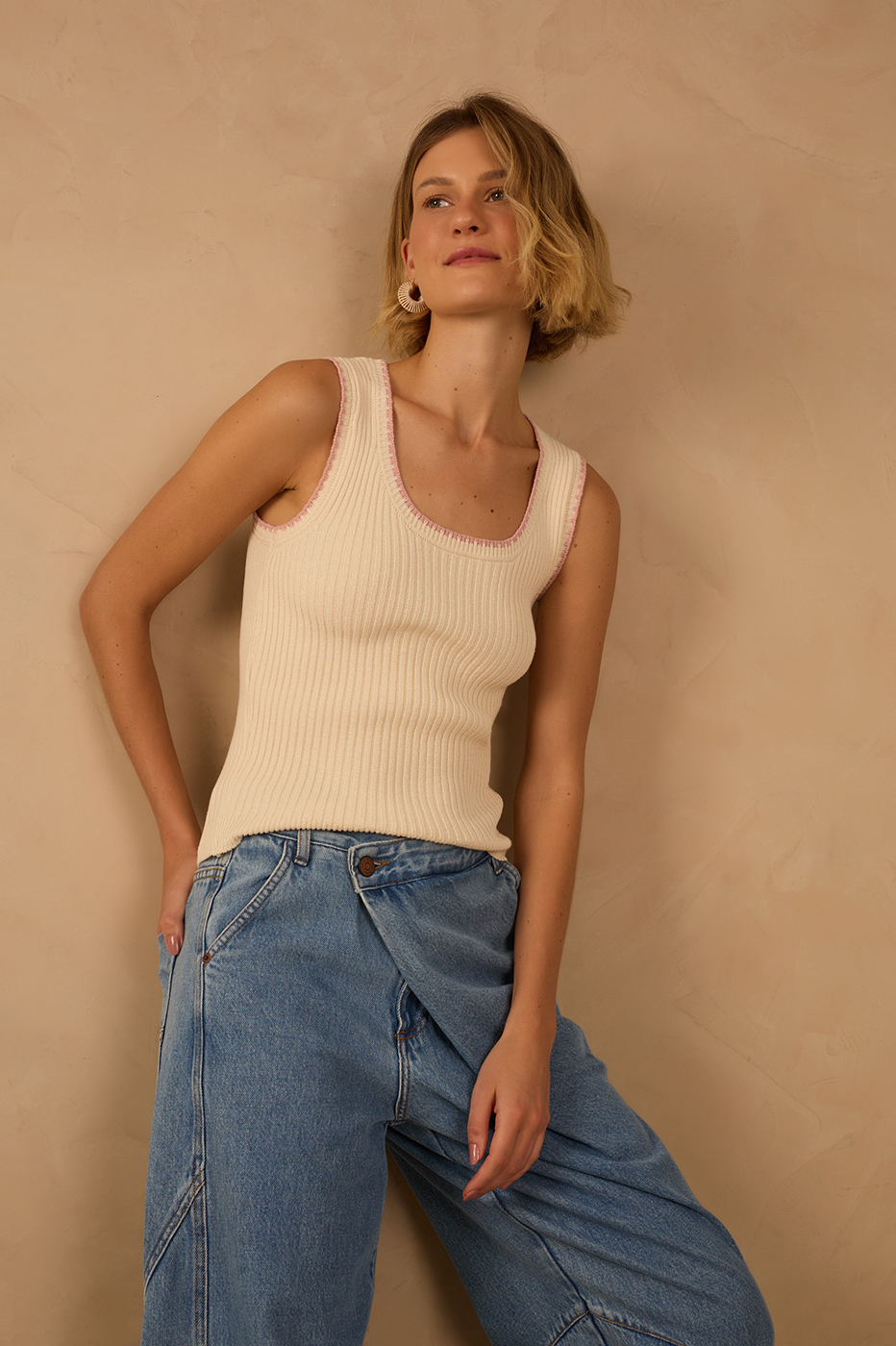 Pink Brisa Embroidered Sleeveless Top