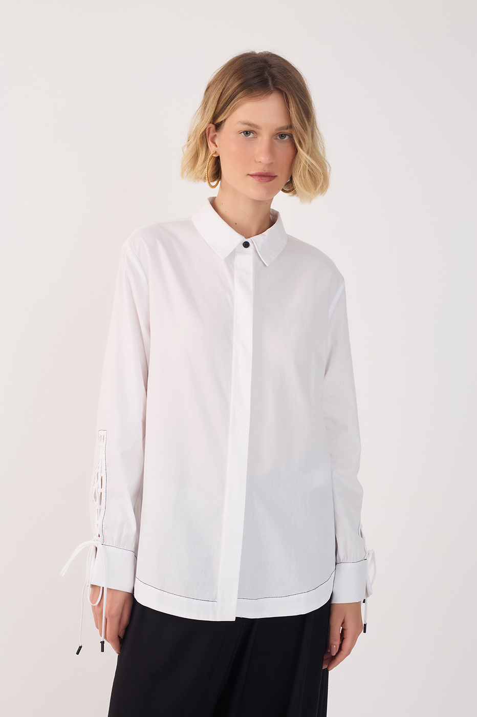 White Collared Cuff Ties Buttoned Shirt