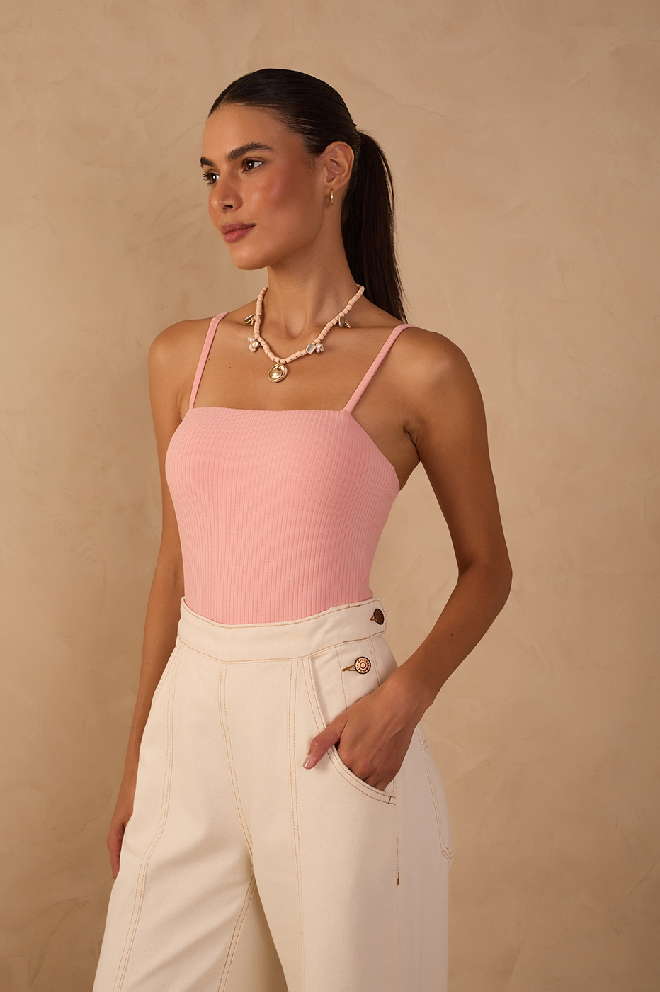 Pink Basic Ribbed Bodysuit