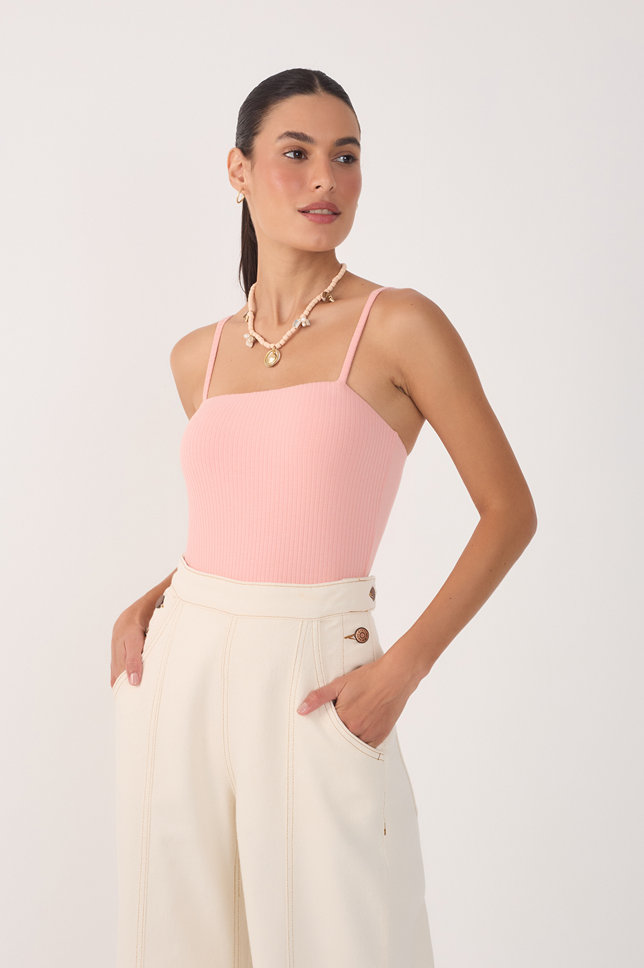 Pink Basic Ribbed Bodysuit