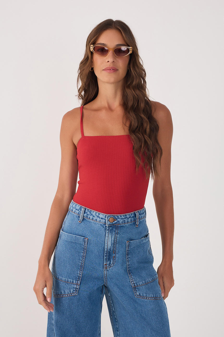 Red Basic Ribbed Bodysuit