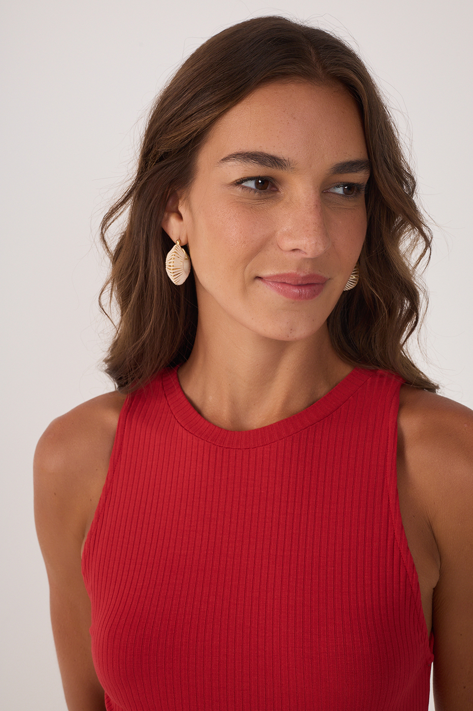 Red Crew Neck Sleeveless Ribbed Tank Top