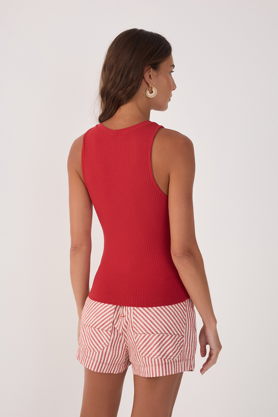 Red Crew Neck Sleeveless Ribbed Tank Top