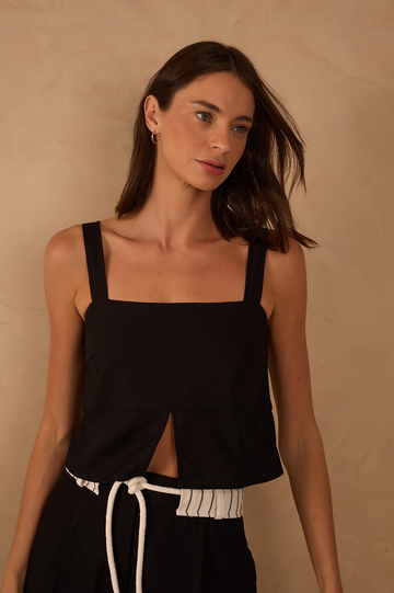 Black Square Neck Front Cut-Out Blouse
