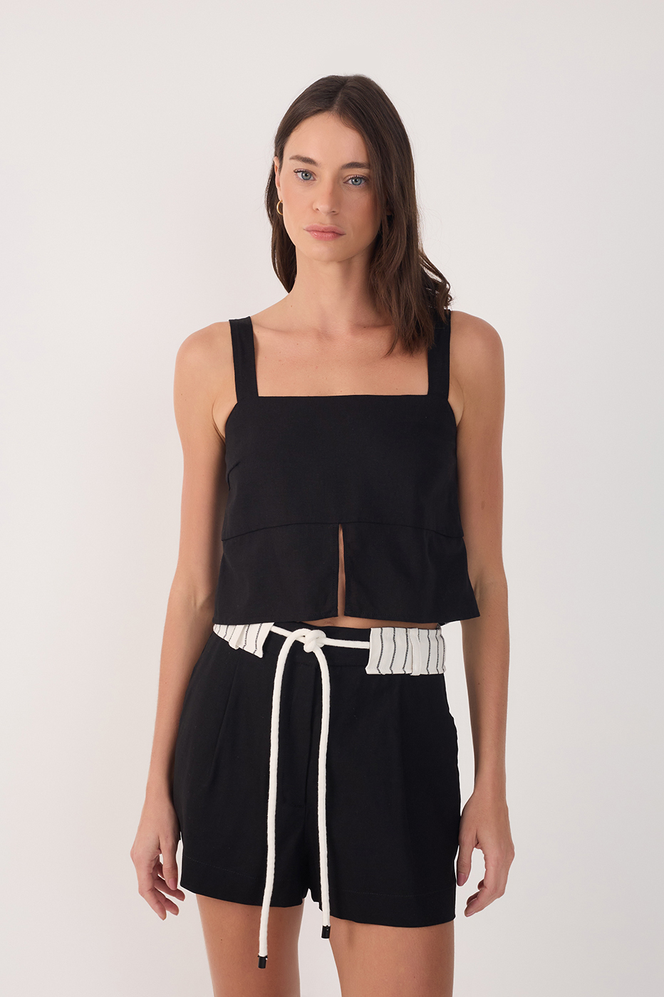Black Square Neck Front Cut-Out Blouse