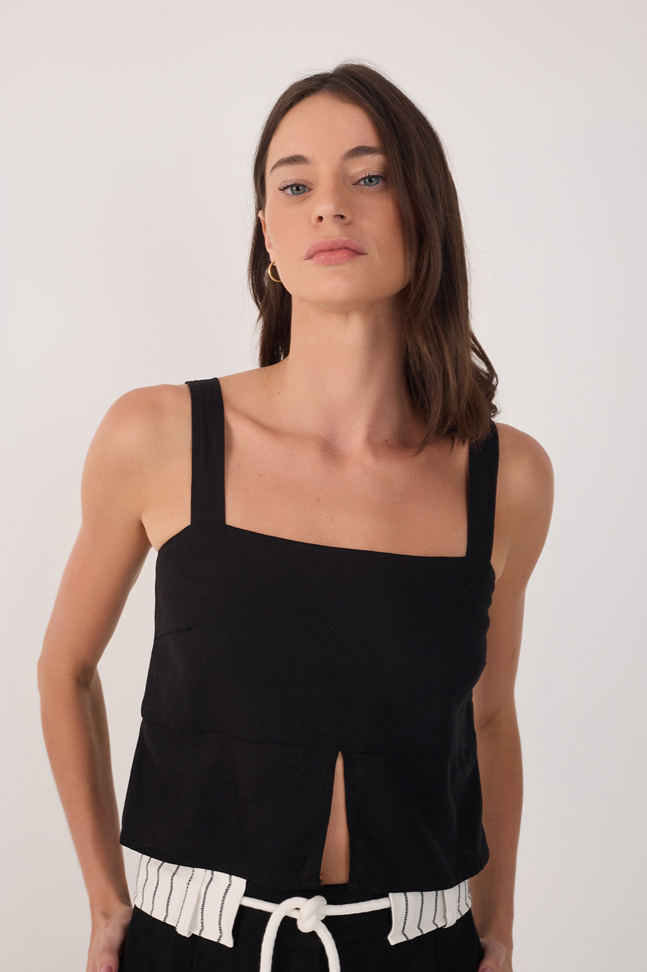 Black Square Neck Front Cut-Out Blouse