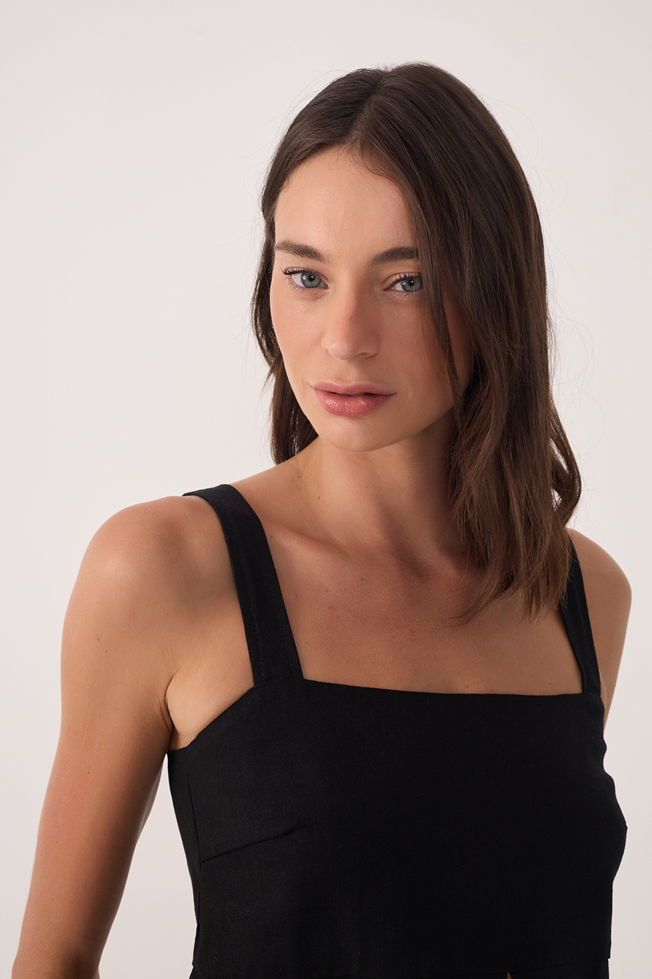 Black Square Neck Front Cut-Out Blouse
