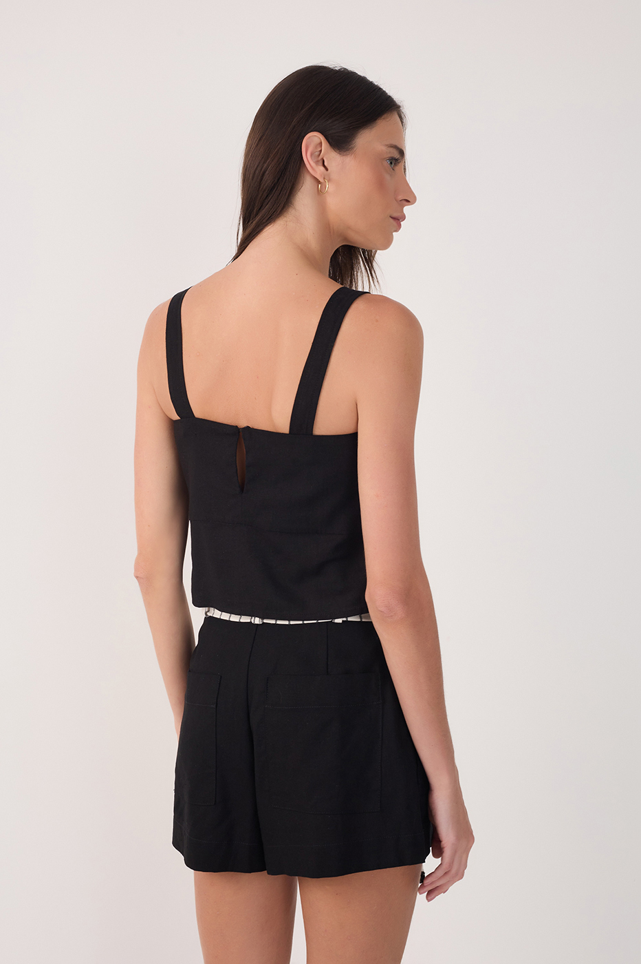 Black Square Neck Front Cut-Out Blouse