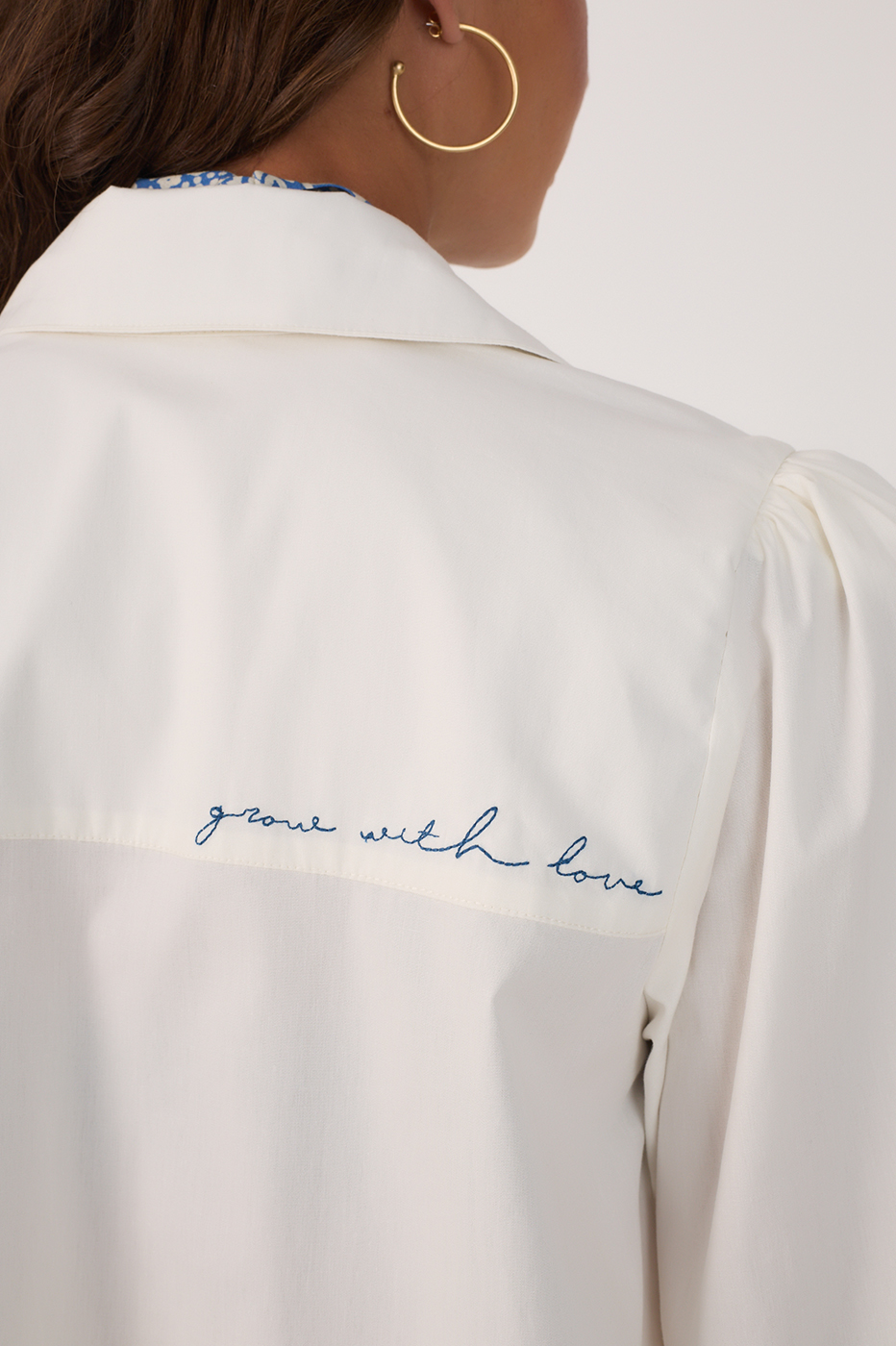 Off White Cotton Begonia Embroidery Blouse