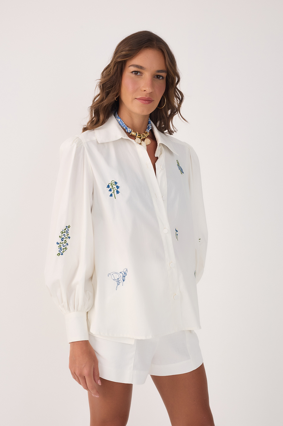 Off White Cotton Begonia Embroidery Blouse