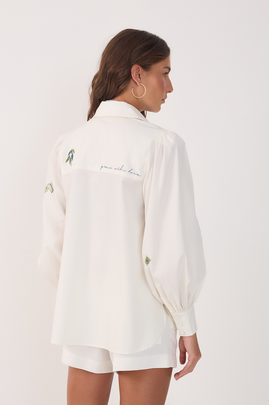 Off White Cotton Begonia Embroidery Blouse