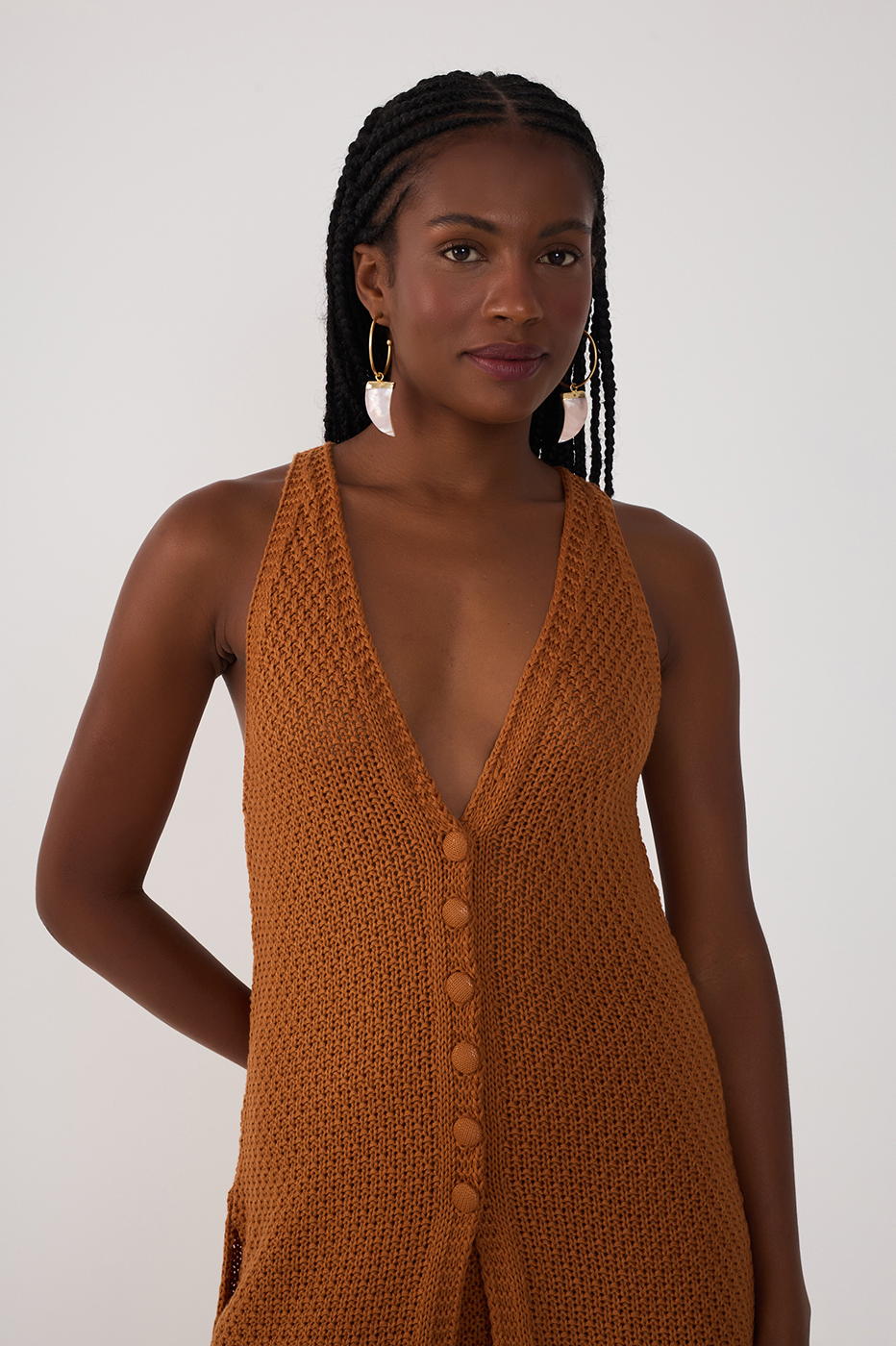 Brown Wavy-hem Knitted Tunic