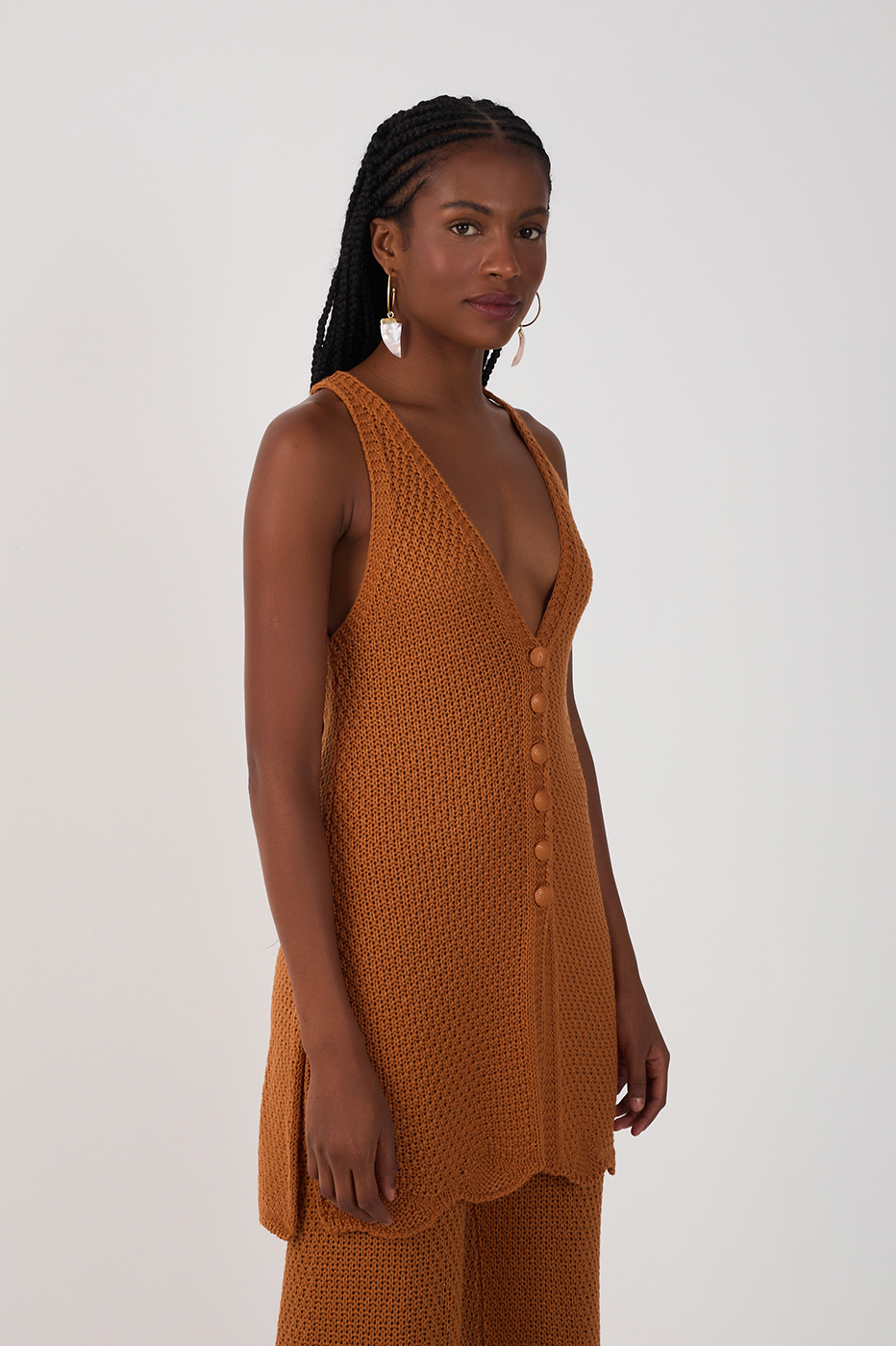 Brown Wavy-hem Knitted Tunic