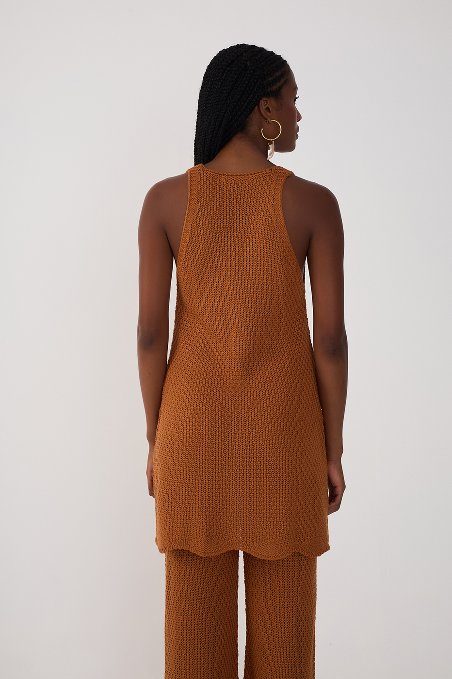Brown Wavy-hem Knitted Tunic