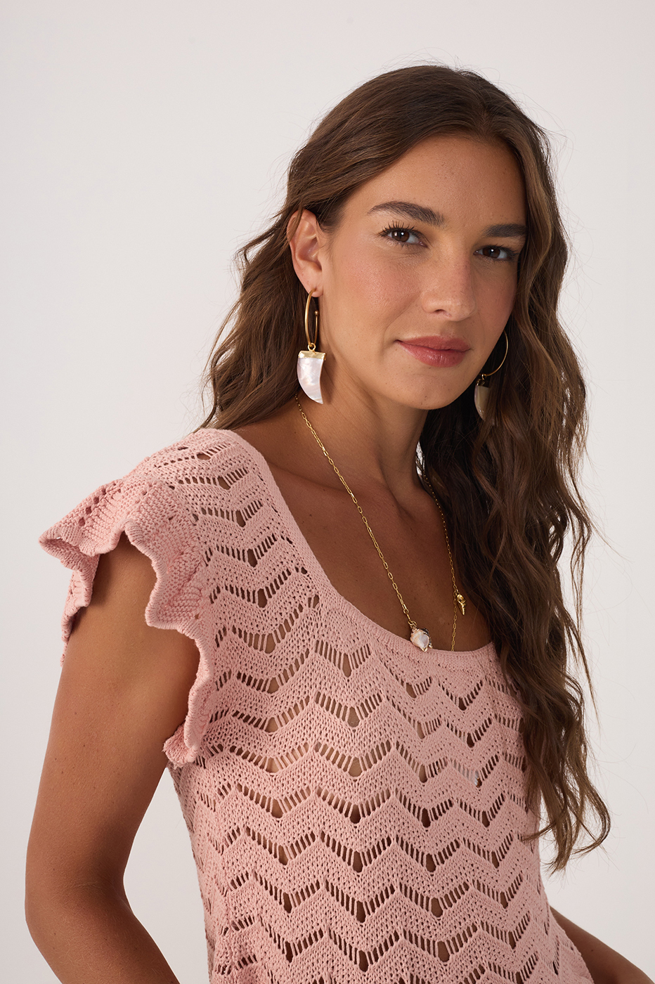 Pink Square Neck Sleeveless Tricot Blouse