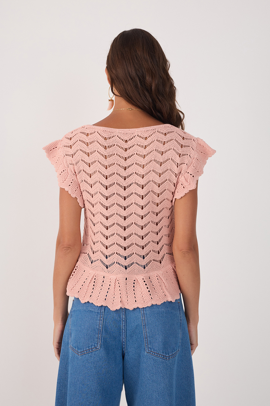 Pink Square Neck Sleeveless Tricot Blouse