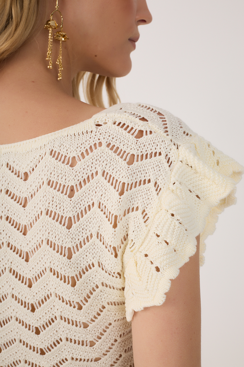 Beige Square Neck Sleeveless Tricot Blouse