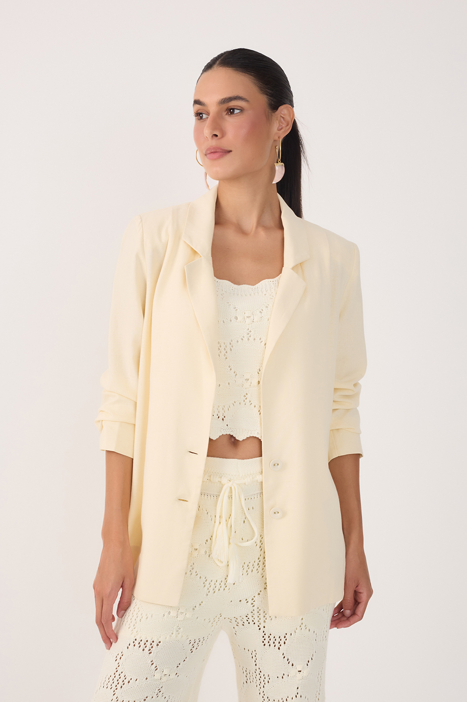 Beige Square Neck Sleeveless Tricot Blouse