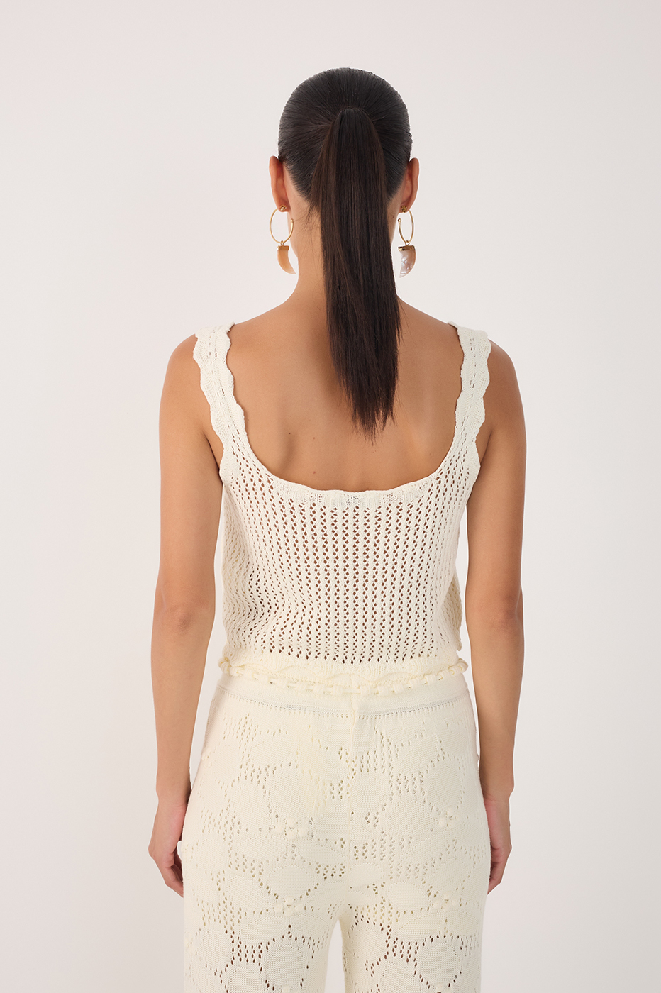 Beige Square Neck Sleeveless Tricot Blouse