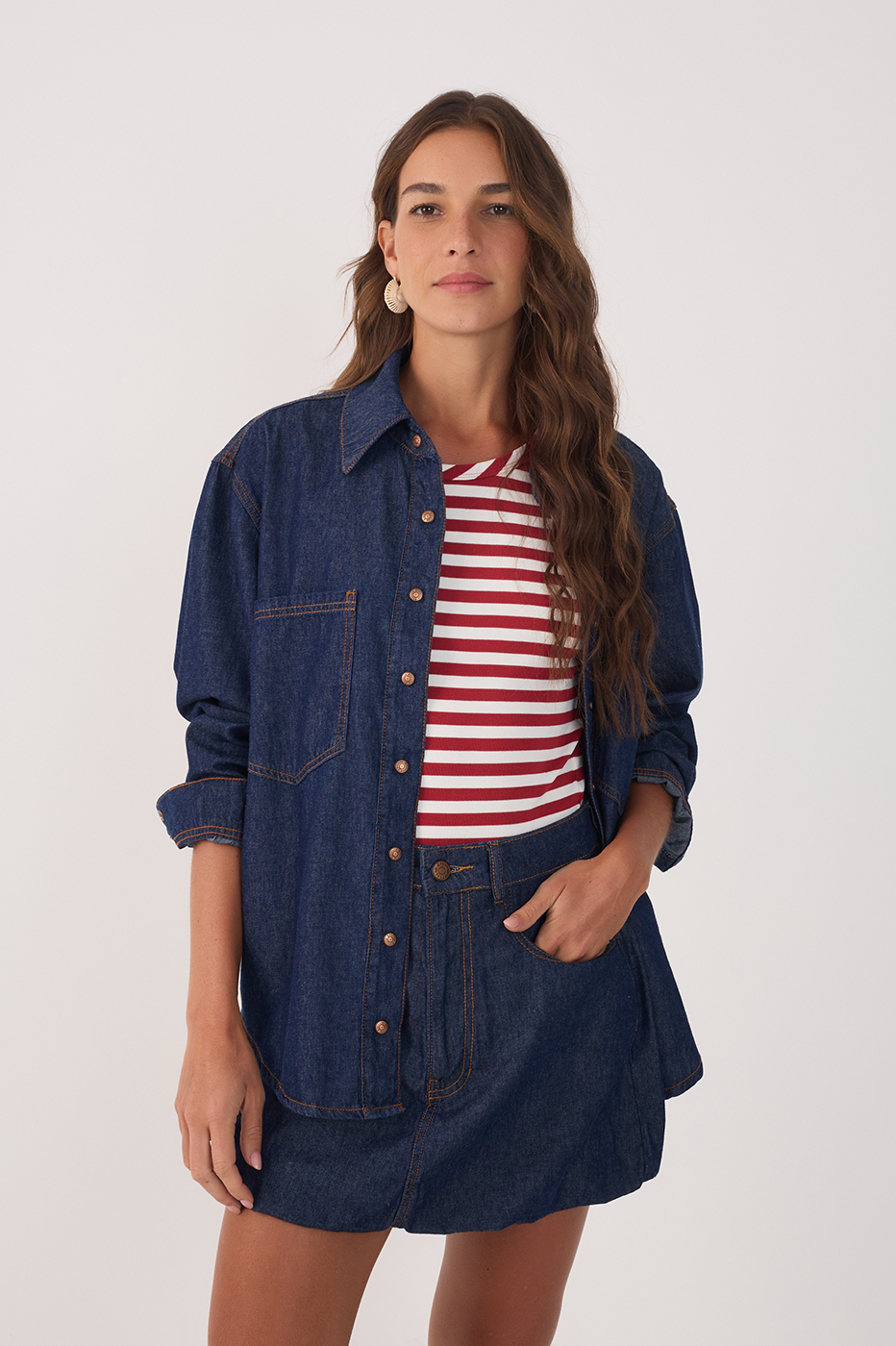 Denim Buttoned Front Pockets Shirt