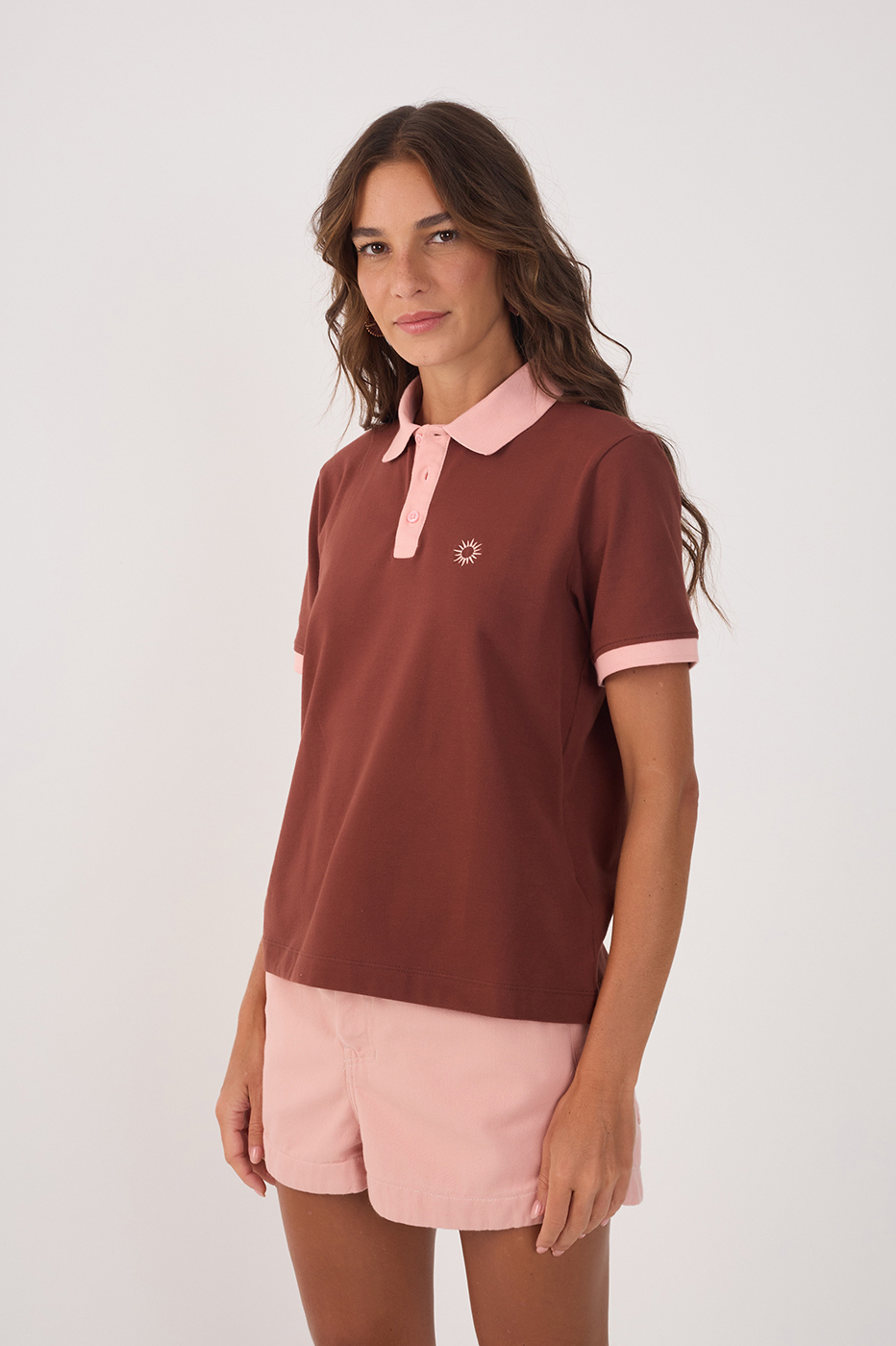 Brown Embroidered Buttoned Polo Shirt
