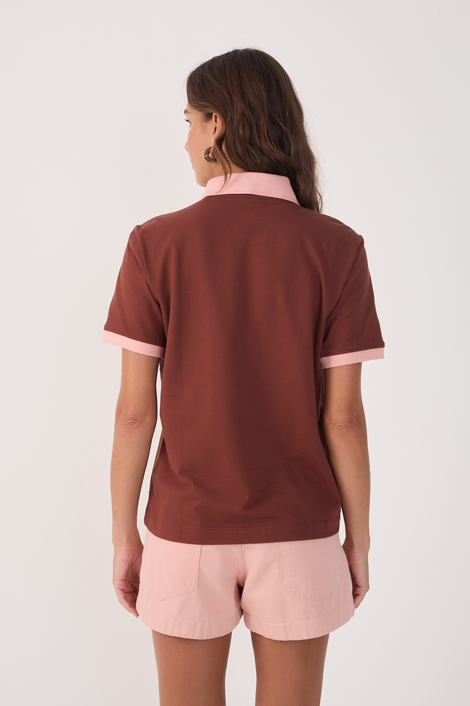 Brown Embroidered Buttoned Polo Shirt